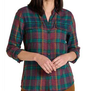 Toad&Co Re-Form Flannel Shirt M Green Purple Herringbone Eco-Friendly